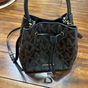 Michael Kors Black and Brown Monogram Shoulder Bag
